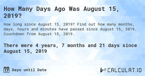 how long ago was 2019|how many days ago was august 31.